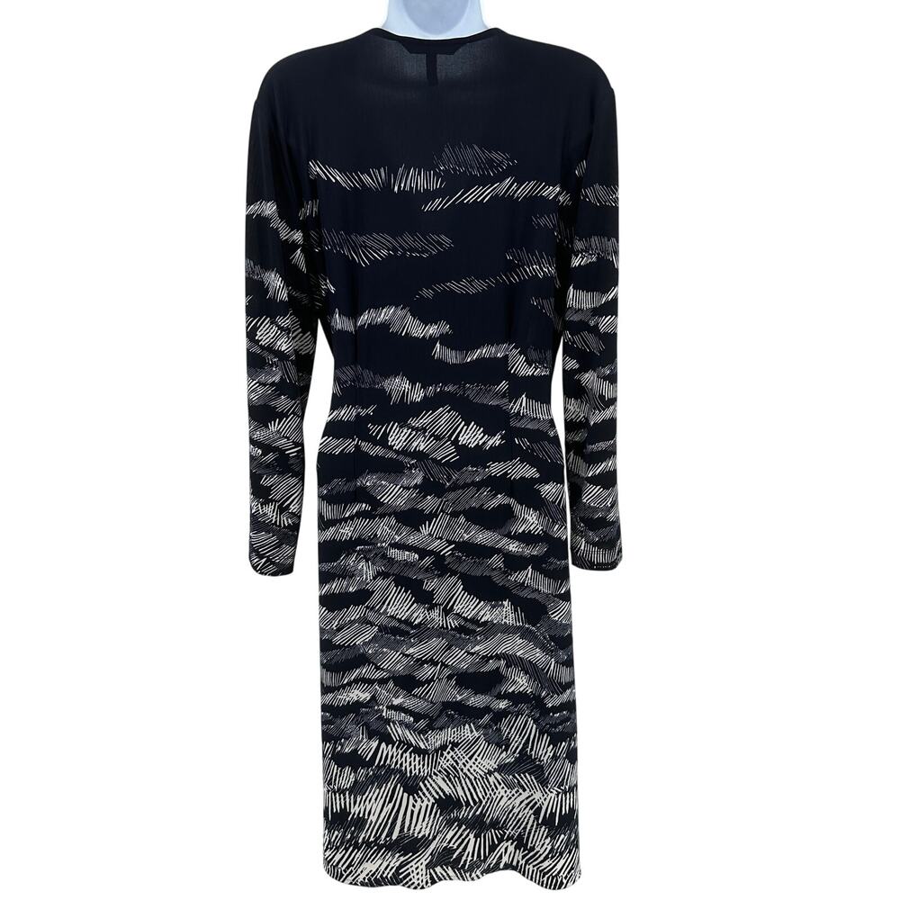 BCBGMAXAZRIA Adele Midnight Wrap Dress SZ L Navy Blue White Printed Long Sleeve - Picture 6 of 10